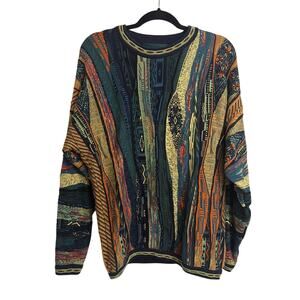 Tundra Canada Sweater Mens Large Multi-Color Abstract Textured Knit Coogi Style